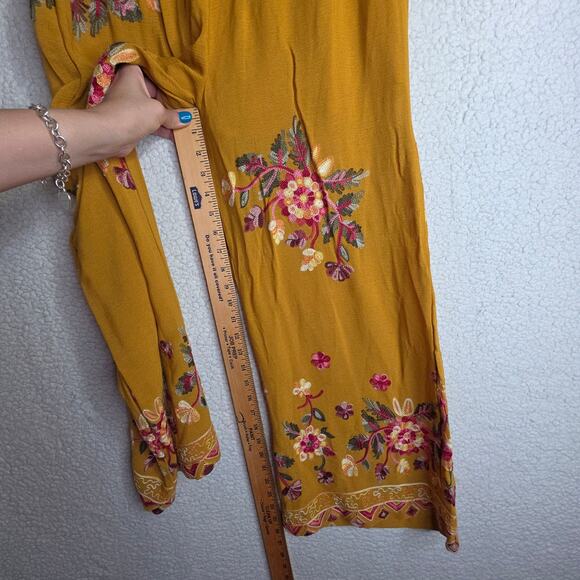 Mustard Yellow Wide Boho SzM, Runs Sm! Pls See Pics Embroidered 3D allover pants - Picture 6 of 16